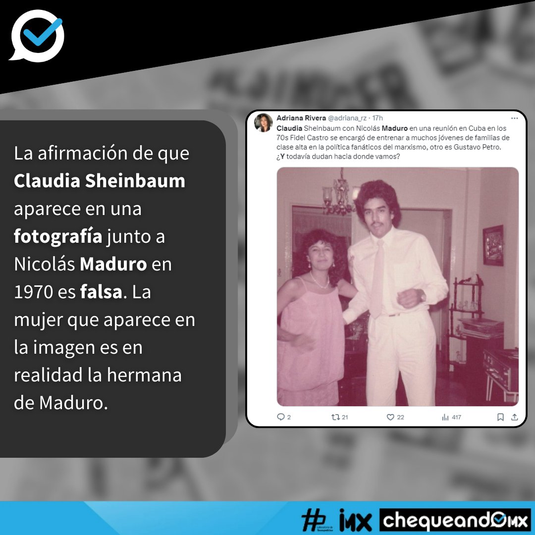 ChequeandoMx's tweet photo. 📌¡Claudia Sheinbaum (@Claudiashein) aparece en una foto con @NicolasMaduro! 😱🇻🇪

En #ChequeandoMX desmentimos esta información 📱 https://t.co/tGznN73R28