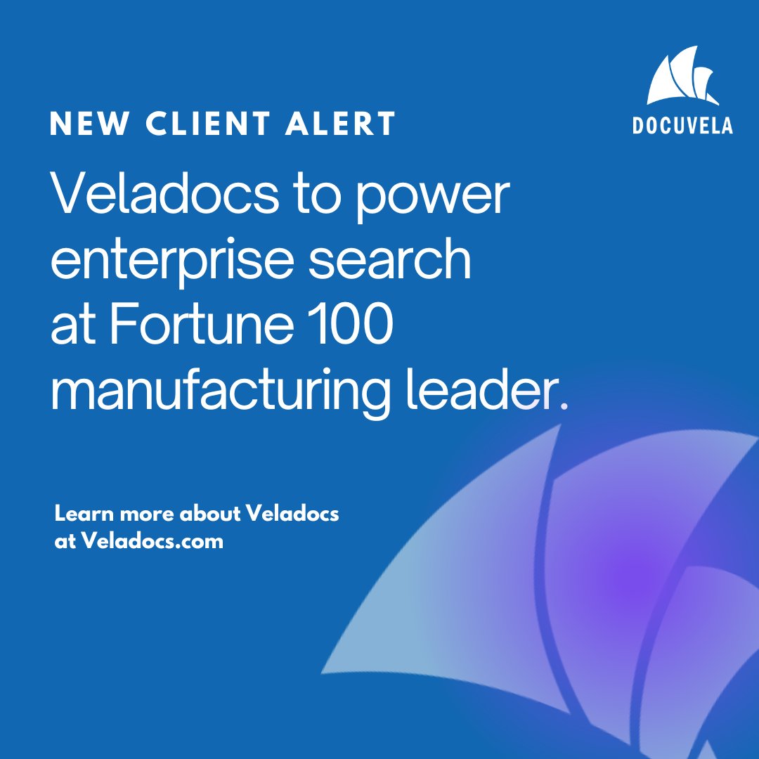 docuvela's tweet image. We&apos;re thrilled to announce that Veladocs has been selected to power enterprise search
across a Fortune 100 manufacturing leader. Our solution will support mission-critical
operations worldwide!

bit.ly/3TPAxer 

#Innovation #GlobalReach #Veladocs