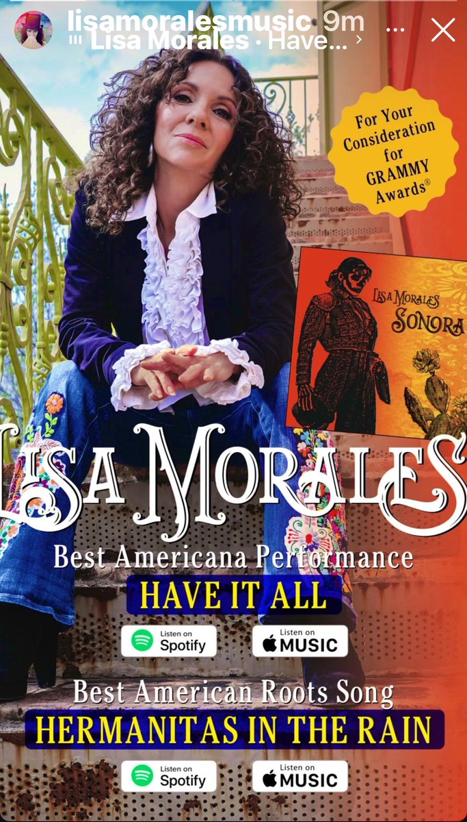 Have you heard? <a href="/TheLisaMorales/">Lisa Morales</a> 
Take a spin on <a href="/Spotify/">Spotify</a> or <a href="/AppleMusic/">Apple Music</a> 

Have it all
Hermanitas in the Rain

#GRAMMYs #ForYourGrammyConsideration 
#music