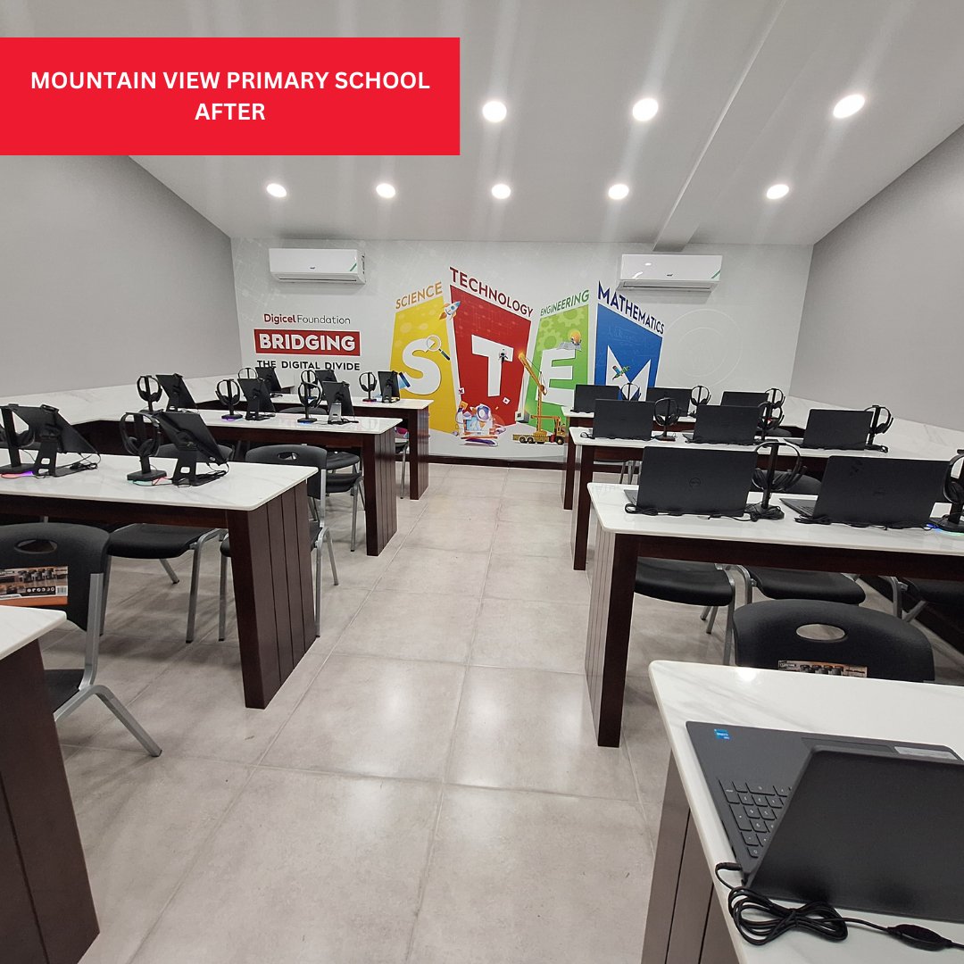 DigicelFdnJA's tweet image. Mountain View Primary School&apos;s Smart Lab now boasts:

- 12 laptops
- 12 tablets 
- State-of-the-art smart screen
- a printer
- a smart lock for security

#SmartLabs #SmartRooms #DigitalDivide #Education #STEAM #STEM