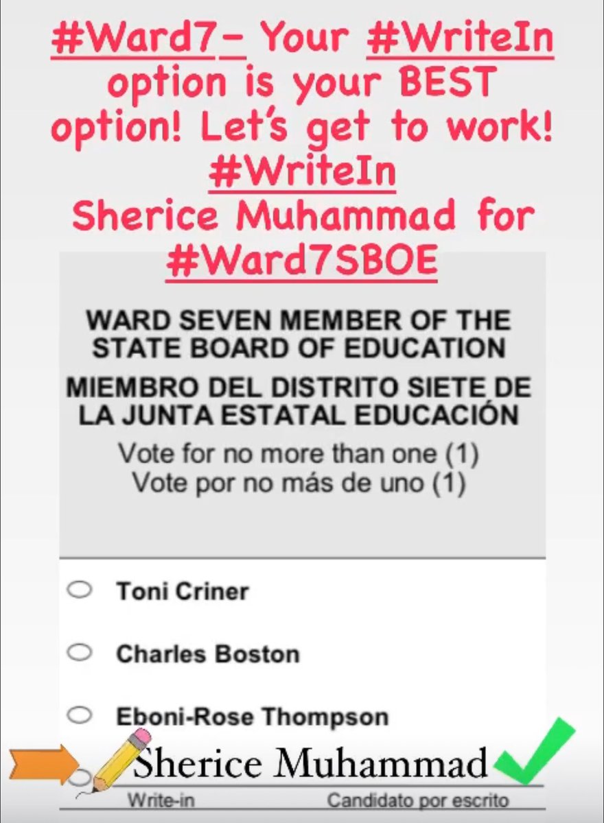 Ballots are on their way in the mail! The data, regarding Ward 7 students, gives an accurate picture! We need leadership that’s able to appropriately respond and help set them on a better trajectory. #WriteInShericeMuhammad ✅✅✅for #Ward7SBOE 📝📝📝 Time is of the essence!!