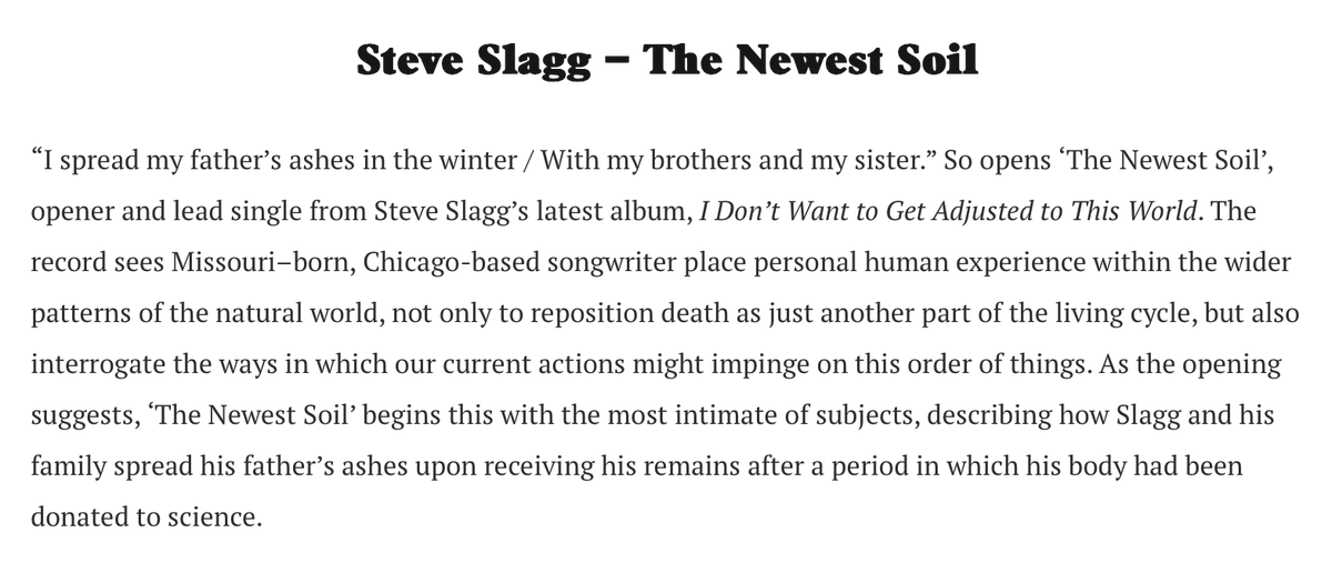 steveslagg's tweet photo. My song "The Newest Soil" got a lovely little write-up in one of my favorite weird-folk blogs, @VSmallFlames. If you only ever hear one of my songs, you should probably make it this one. https://t.co/tCUZMAdQHo https://t.co/7hZbv4p8Bq