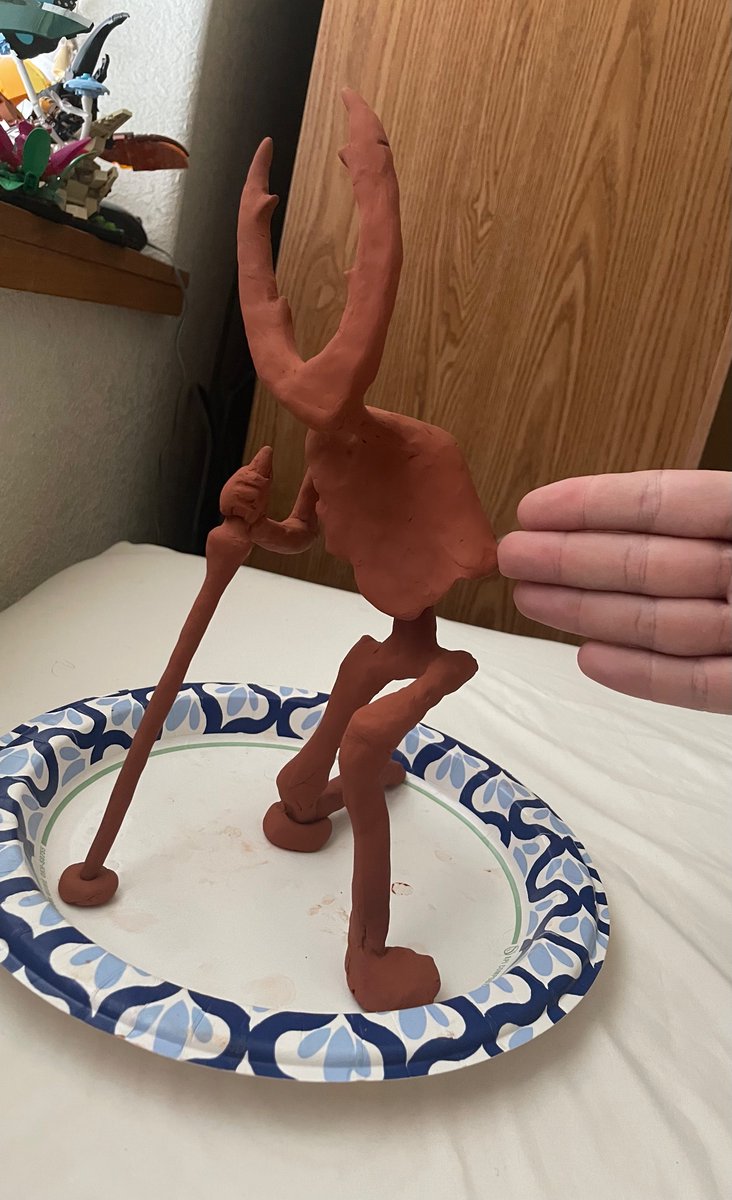 Also! I’ve also given sculpting a casual try! And I’m actually pretty pleased with my first go at it~ Still room to improve, but I’m really proud! 
Fingers for scale, not a small eternal protector!