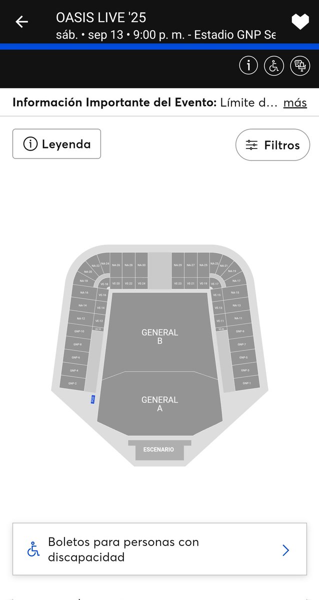 Omar2B's tweet image. - Ticketmaster: "Ya puedes comprar tus boletos para el cocierto de Oasis! Selecciona una de las zonas coloreadas para comprarlos."
 
*El mapa de las zonas*