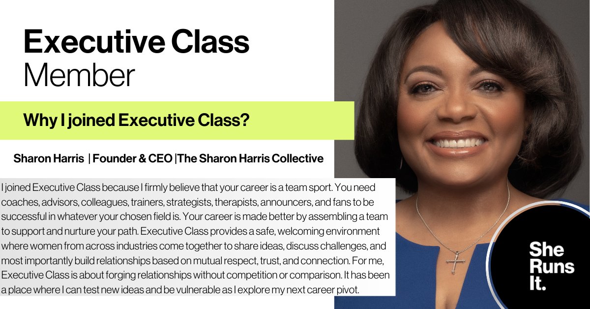 It is always great to hear from our Executive Class community to hear why they join us but more importantly, their takeaways.

We thank Sharon Harris for sharing her feedback and for being an active and engaging member of both Executive Class and our Operating Board.