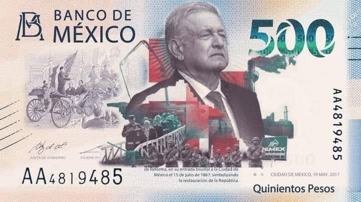 GuacamayanLeaks's tweet image. Proponen en redes sociales, que el nuevo billete de 500 pesos lleve la cara del expresidente @lopezobrador_
¿Estarías de acuerdo?

#GuacamayaLeaks
#GuacamayaNews
