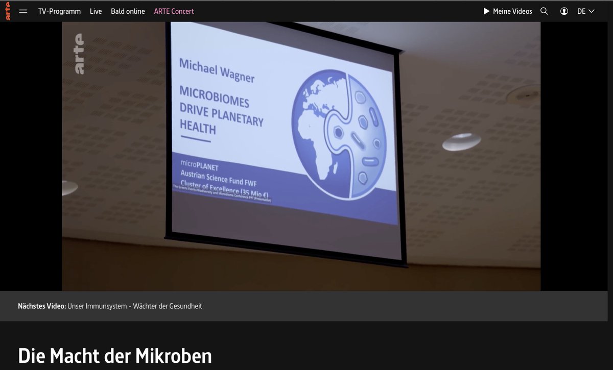 Unser <a href="/FWF_at/">FWF</a> Cluster of Excellence <a href="/MicrobesPlanet/">Cluster of Excellence 'MicroPlanet'</a>
im Arte-Dokumentarfilm über die "Macht der Mikroben". Herzlichen Dank an die Filmemacherin Marie-Monique Robin <a href="/m2rfilms/">Marie-Monique Robin</a> und ihr Team für die Einladung. Hat sehr viel Freude gemacht.

arte.tv/de/videos/1156…