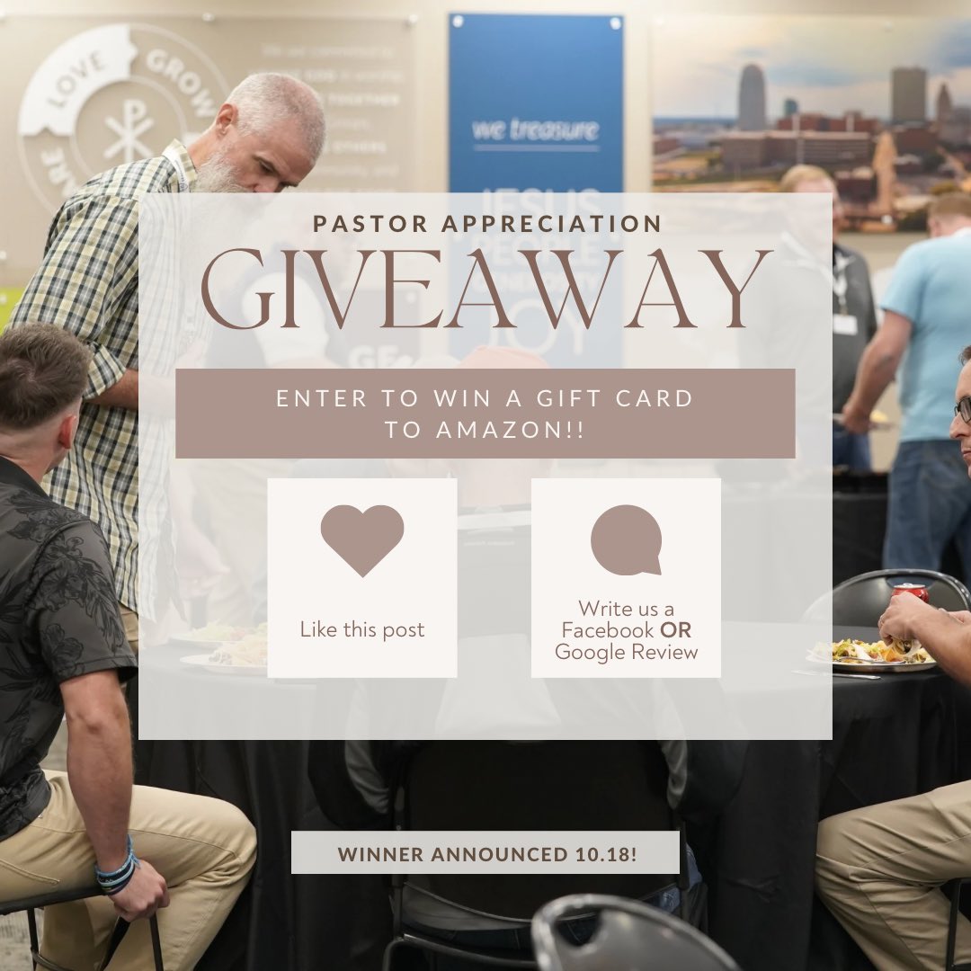 🎉 Pastor Appreciation Month GIVEAWAY! 🎉

Pastors, this one’s for YOU! We want to thank you for all you do by giving you a chance to win an Amazon gift card. Here’s how to enter:
 1. LIKE this post 👍
 2. Leave us a Facebook or Google review💬
Winner will be announced on 10/18!