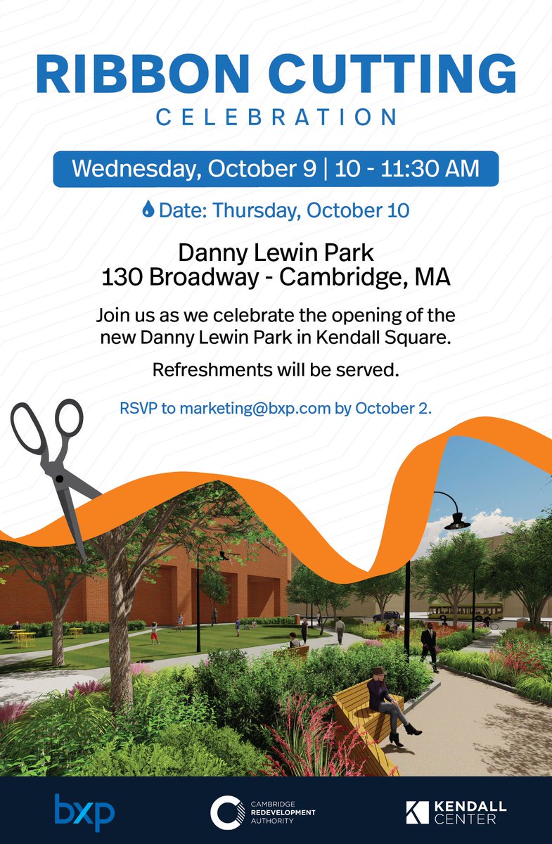 🌳🎉 Mark your calendars for October 9th! Join us at Danny Lewin Park's grand reopening at 130 Broadway. Celebrate with community fun, a tribute to Danny Lewin, and explore new park features while enjoying light refreshments. 🌿✨ 

#DannyLewinPark #CommunityEvent #KendallSquare