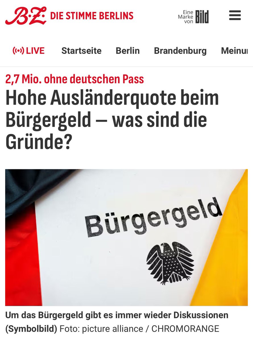 AfDonSolana's tweet photo. 2,7 Mio. Bürgergeldempfänger haben keinen deutschen Pass (48%)!

Wie lange soll der deutsche Steuerzahler noch diesen Irrsinn bezahlen?

Demnächst werden es mehr als 50% sein. Und die Zahl wird ungebremst weiter steigen, wenn nicht grundlegend gegengesteuert wird. https://t.co/Ht3S6FhQp8