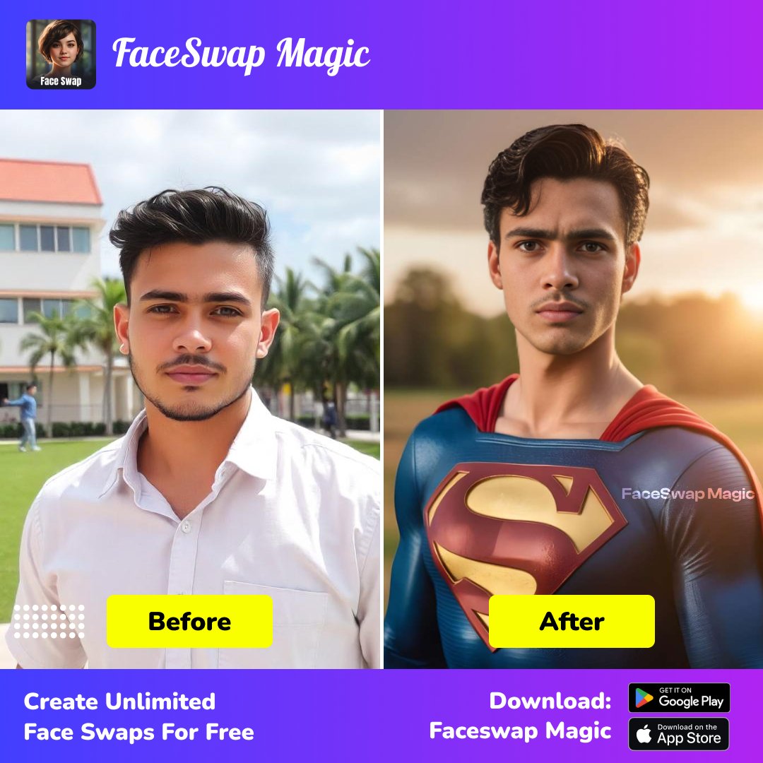 FaceSwapMagic's tweet photo. "Unleash your inner hero! Transform into Superman and see yourself as the Man of Steel with Faceswap Magic. 🦸‍♂️✨ #FaceswapMagic #BeTheHero"

#Faceswap #AIart #AIArtCommuity #Aigenerated #men #Superman #inspiration 
#trynow #download https://t.co/y7QuzwrmfU