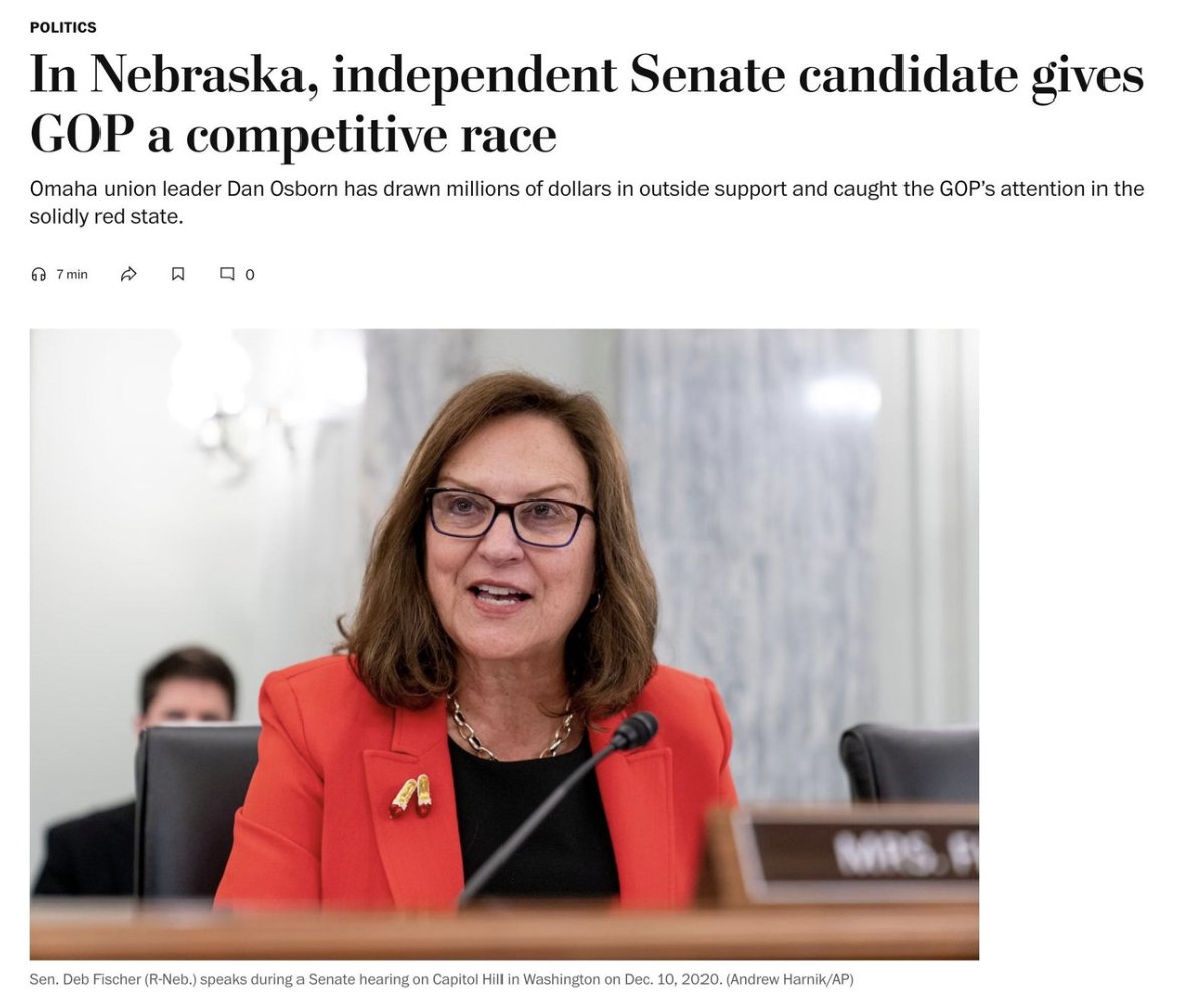 "'People are just thirsty for a change, on both sides of the aisle,' Osborn, an Omaha union leader, said in an interview. 'People are just sick of it — they’re sick of the division, they’re sick of politicians doing corporate bidding.'"

washingtonpost.com/elections/2024…