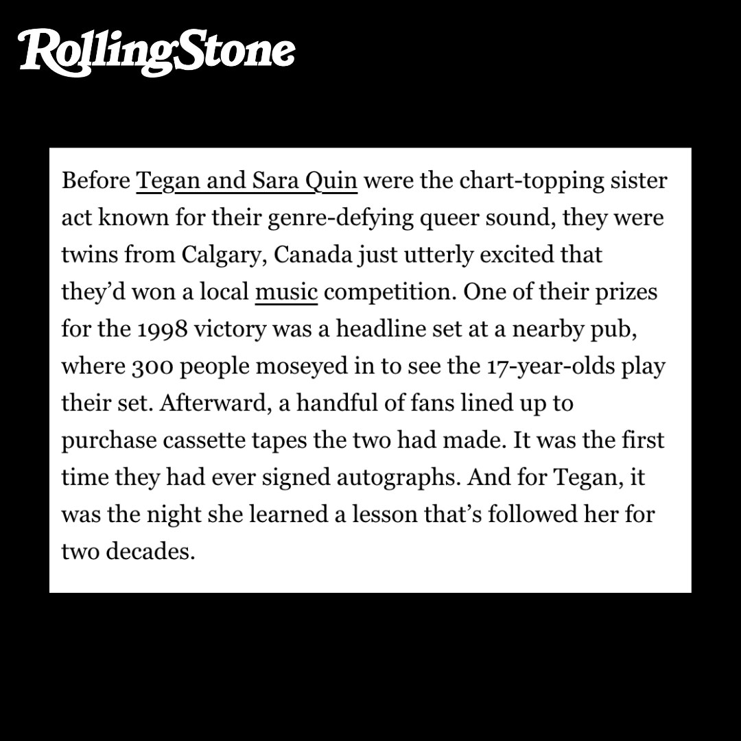 storysyndicate_'s tweet photo. In this exclusive interview with Rolling Stone, Tegan and Sara discuss the dangers that came with their rise to fame. 

To learn more about their struggles with an impersonator, read the full article, and watch FANATICAL: THE CATFISHING OF TEGAN AND SARA on Hulu starting 10/18. https://t.co/8JiEKUGBHS