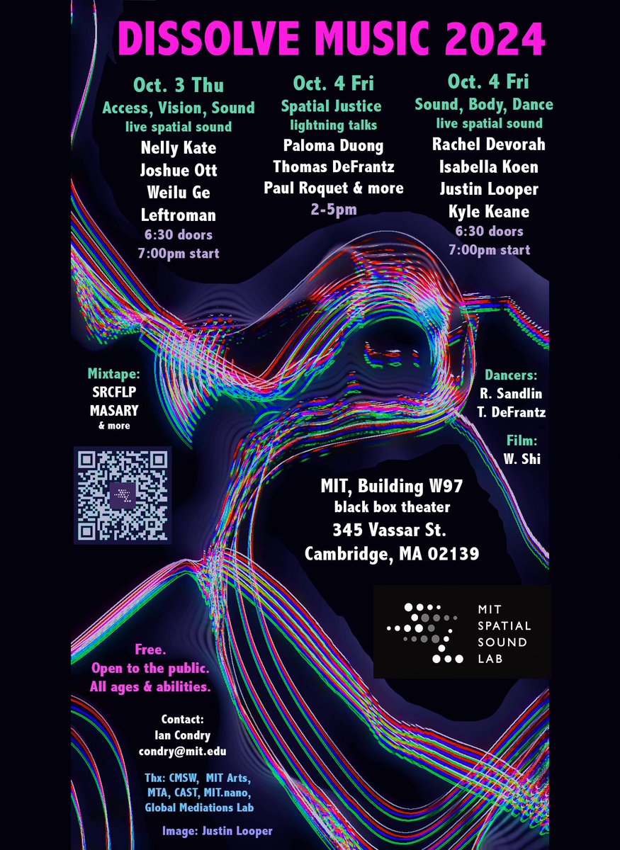 Tonight! Our friends over at the MIT Spatial Sound Lab are hosting the second night of Dissolve Music 2024. It's FREE and in a really lovely space.