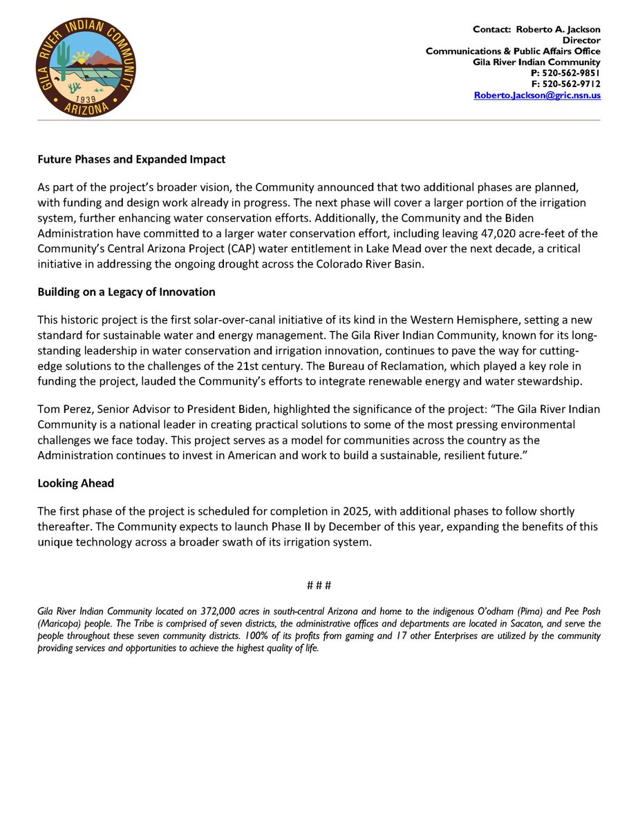Gila River Indian Community (@gric_official) on Twitter photo Gila River Indian Community and <a href="/POTUS/">President Donald J. Trump</a> <a href="/VP/">Vice President JD Vance</a> Administration Celebrate 'First Power' on Historic Solar-Over-Canal Project, Marking a New Era in Renewable Energy and Water Conservation Gila River Indian Community and <a href="/POTUS/">President Donald J. Trump</a> <a href="/VP/">Vice President JD Vance</a> Administration Celebrate 'First Power' on Historic Solar-Over-Canal Project, Marking a New Era in Renewable Energy and Water Conservation