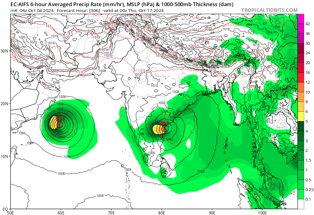 Hydrainwarnings's tweet photo. Suprisingly, a cyclonic storm ⚠ is less likely to form during 15 oct this storm stands a chance of almost 40-50 % ✅ if happens to develop and intensify 🌊 it could trigger potentially significant rainfall over South-peninsular india, Even TG and AP 

#HyderabadRains #Tgrains https://t.co/MEELzfDqnK