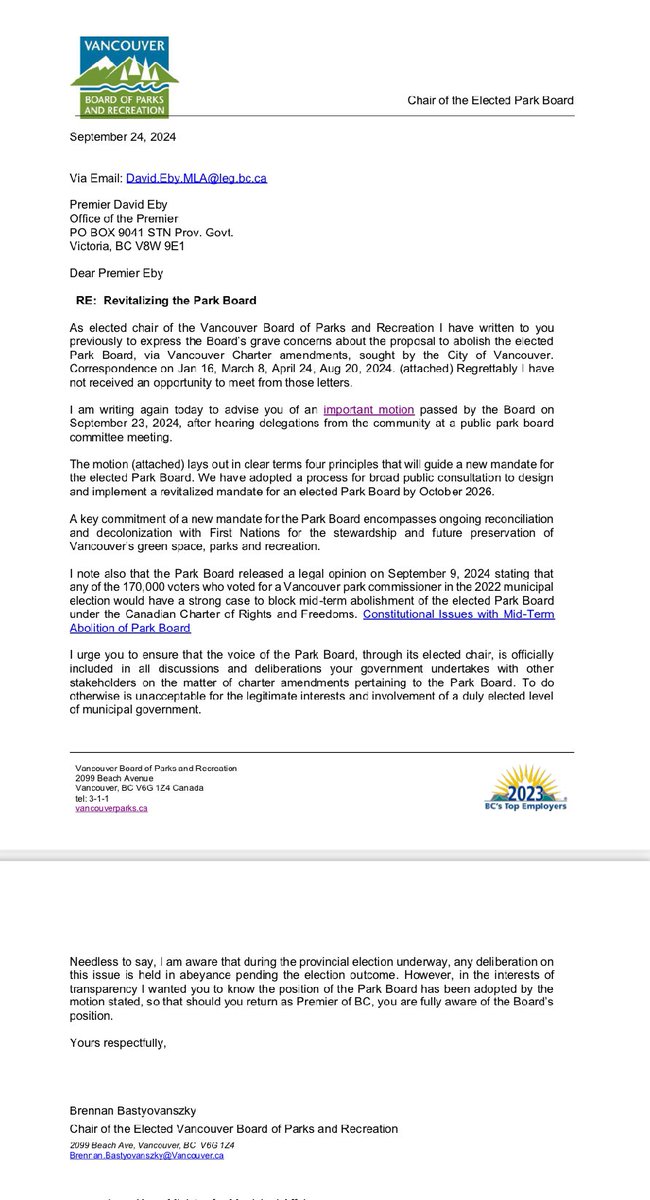 Protecting democracy &amp; accountability to voters are key issues in #bcelxn2024 

Here's my letter to <a href="/Dave_Eby/">David Eby</a> 
Where does he stand? 

<a href="/NikiSharma2/">Niki Sharma</a> <a href="/SChandraHerbert/">Spencer Chandra Herbert</a> <a href="/christineeboyle/">Christine Boyle</a> <a href="/BrendaBaileyBC/">Brenda Bailey</a> 
<a href="/GeorgeChowBC/">George Chow</a> <a href="/mableelmore/">Mable Elmore</a> <a href="/adriandix/">Adrian Dix</a> 

#saveourparkboard