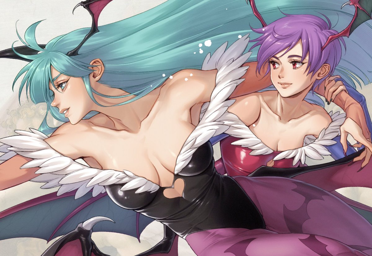 since Morrigan is on the mind, here's my favorite thing I've drawn of her still 💖 (I've got prints and a deskmat version available in my shop!)