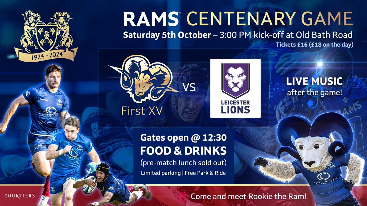 ramsrugby.com/news/centenary…

CENTENARY GAME - OLD BATH ROAD PARKING SOLD OUT

Please use the FREE park and ride to join us for tomorrow's historic clash with <a href="/LeicsLionsRFC/">Leicester Lions RFC</a>!