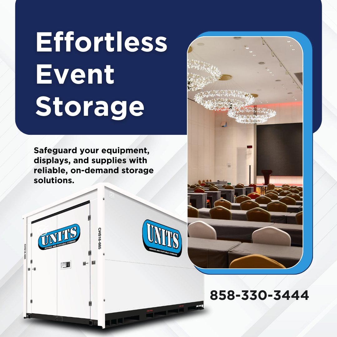 UnitsSanDiego's tweet image. Hosting a large event or trade show? UNITS provides on-demand, portable storage solutions to handle all your equipment, displays, and materials. Learn more: unitsstorage.com/san-diego-ca/e…

#EventStorage #ConventionCenters #SanDiego #SanDiegoEvents #PortableStorage #UNITS