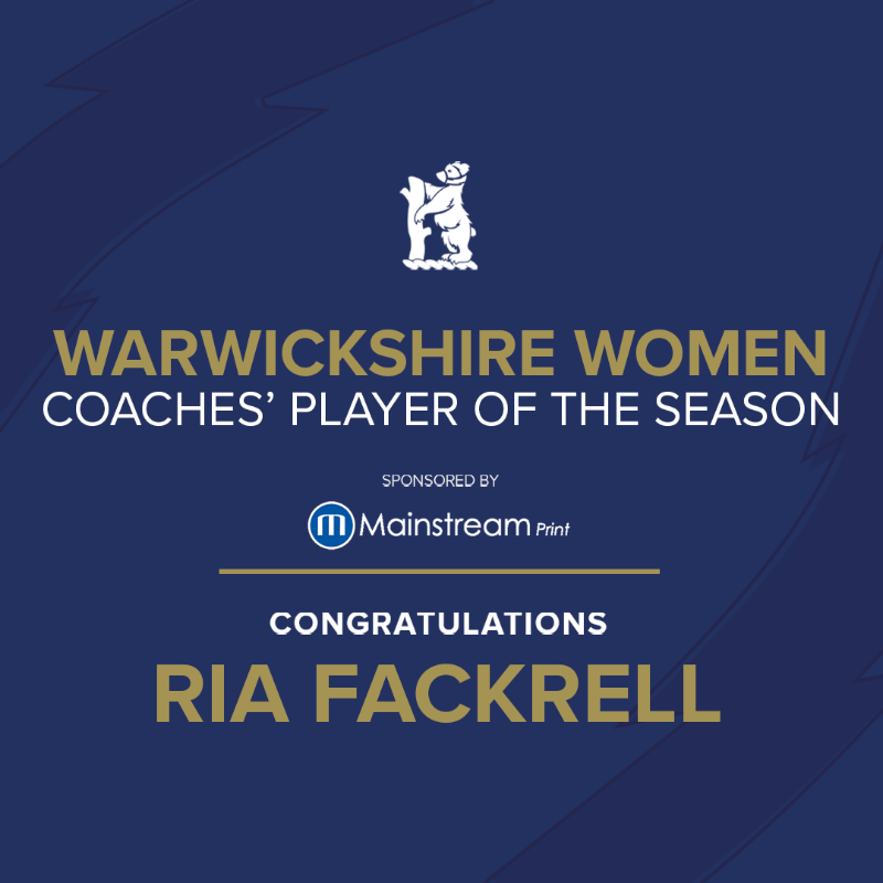 WarwickshireCCC's tweet image. 𝙒𝙖𝙧𝙬𝙞𝙘𝙠𝙨𝙝𝙞𝙧𝙚 𝙒𝙤𝙢𝙚𝙣'𝙨 𝘾𝙤𝙖𝙘𝙝𝙚𝙨' 𝙋𝙡𝙖𝙮𝙚𝙧 𝙤𝙛 𝙩𝙝𝙚 𝙎𝙚𝙖𝙨𝙤𝙣 🏆

A season of match winning innings, congratulations Ria Fackrell.

Sponsored by @MainSPrint.

🐻#YouBears