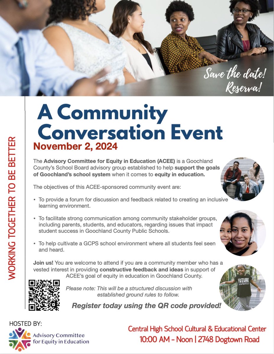 Join us for this rescheduled Community Conversation event! Register by using the QR code below.