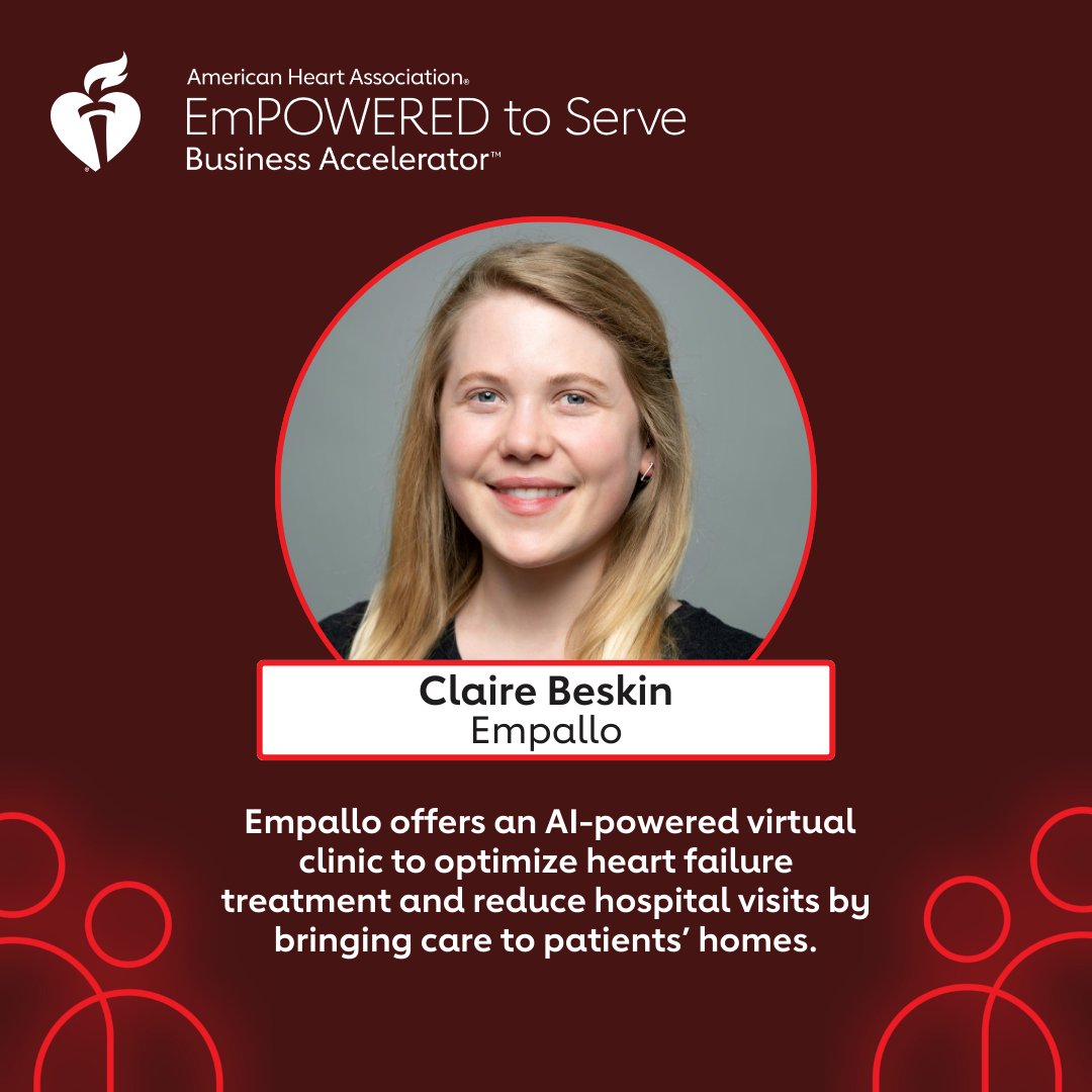 American Heart Association: Massachusetts (@americanheartma) on Twitter photo Massachusetts resident Claire Beskin is a finalist for a $5,000 <a href="/American_Heart/">American Heart Association</a> grant to further her Cambridge-based innovative health equity business (<a href="/empallo/">empallo</a>)! ❤️💡
Vote for your favorite health equity business solution through October 9 at empoweredtoserve.org/vote 🗳️ Massachusetts resident Claire Beskin is a finalist for a $5,000 <a href="/American_Heart/">American Heart Association</a> grant to further her Cambridge-based innovative health equity business (<a href="/empallo/">empallo</a>)! ❤️💡
Vote for your favorite health equity business solution through October 9 at empoweredtoserve.org/vote 🗳️