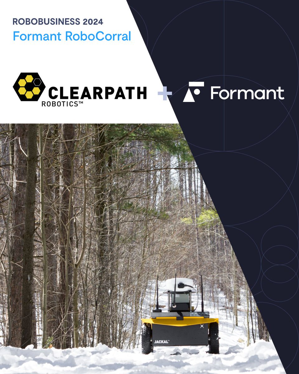 FormantInc's tweet image. Next up, we&apos;re excited to share that @clearpathrobots will join us at #RoboBusiness in the robot corral! Come by booth #717 to watch the Jackal UGV showcase IndoorNav software. 

More reveals coming soon 👀

#ClearpathRobotics #Formant #robotics #IndoorNav