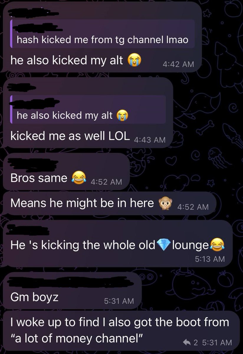 Banning everyone who was previously in his old paid lounge regardless if they messaged him or interacted with his new accounts lmaooo