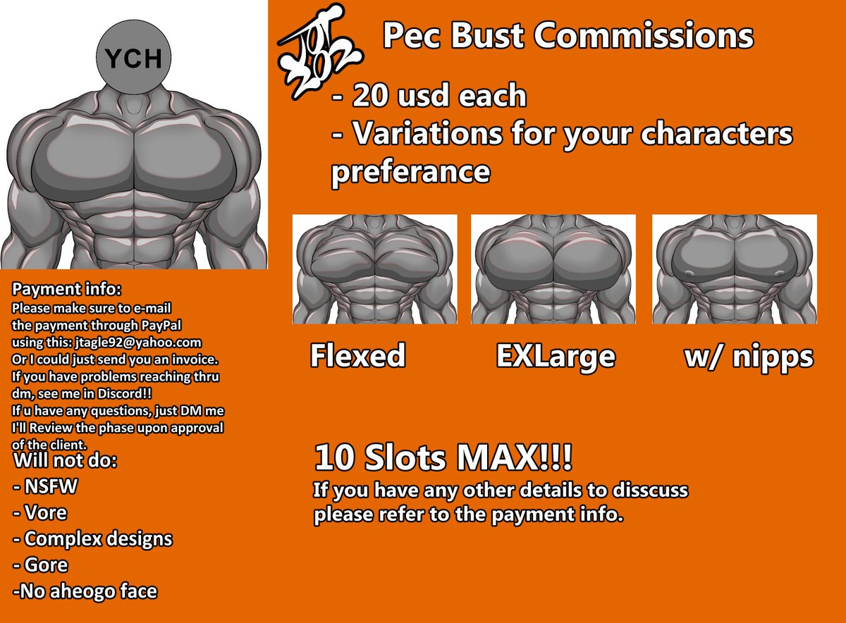 #Pectober #Pectober2024 #Commission 
Okay so in Honor of Pectober, I'll be hosting Pec Bust Commission for 20 a pop. Please refer to the sheet and see me if you have further questions.