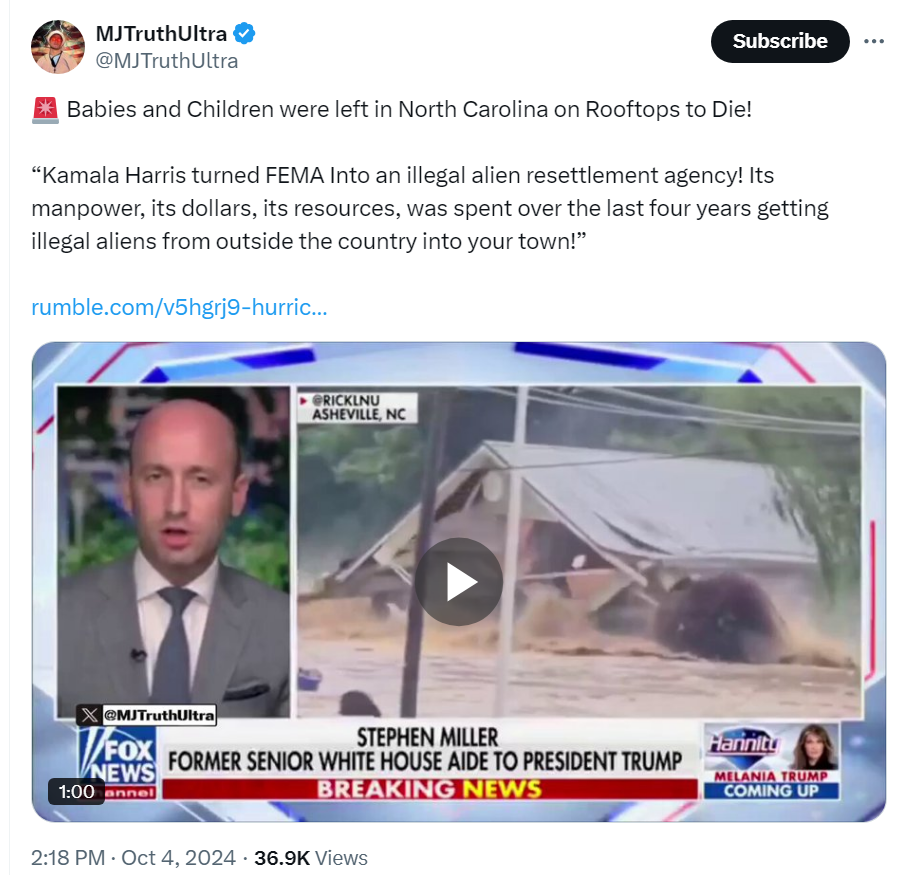 ReichlinMelnick's tweet photo. This account has over 300,000 followers and is spreading baldfaced lies about FEMA funding.

Musk's "platform for truth" is one of the world's worst spreaders of misinformation and falsehoods. https://t.co/N4jXbe2ehB
