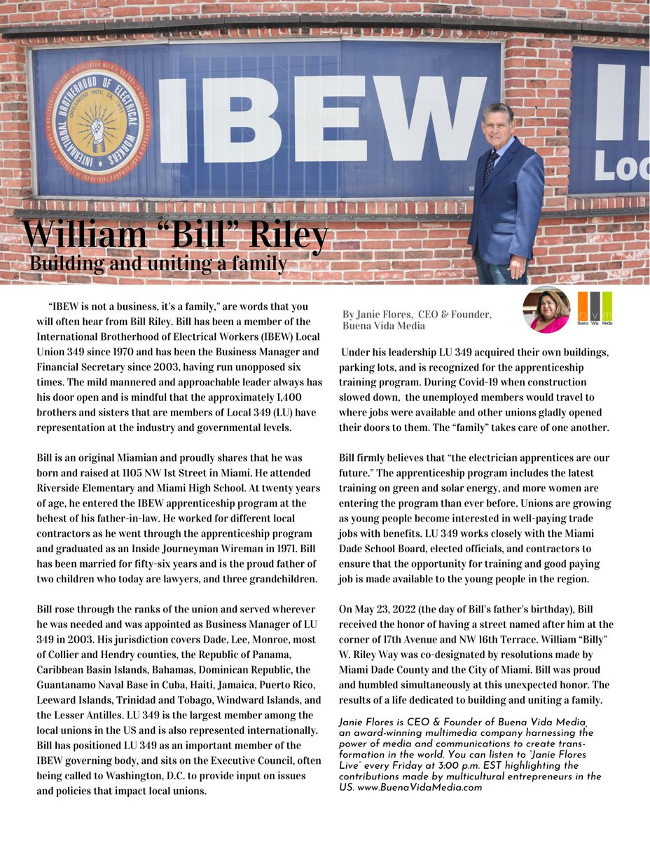 🙏🏻RIP Bill Riley
2/27/45 - 9/27/24

“IBEW is not a business, it’s a family,” Bill Riley

Bill was a member of the International Brotherhood of Electrical Workers (IBEW) Local Union 349 since 1970 and was the Business Manager and Financial Secretary since 2003

#LABAjournal2022