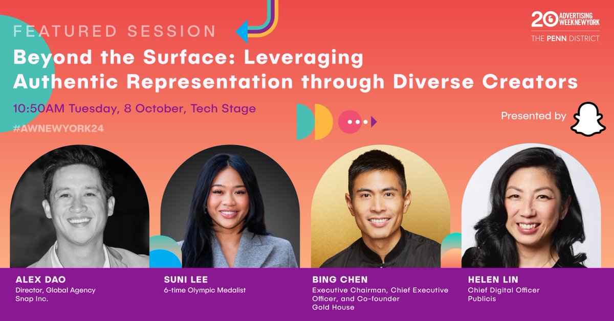 advertisingweek's tweet image. 🏆Join Suni Lee; 6-time Olympic Gold Medalist and top execs from Gold House, Publicis and Snap Inc as they discuss the importance of authentic representation and share strategies for brands to build meaningful relationships. 
bit.ly/3XThSQh

@snapchat @publicisgroupe