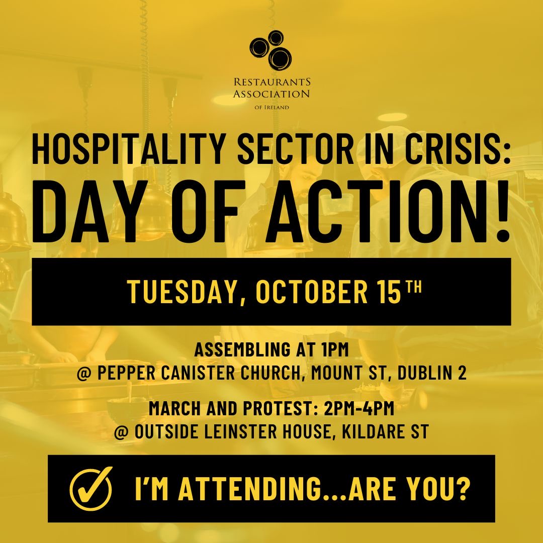 Thank you to the all the Hospitality owners and employees who have pledged their support in attending the Hospitality Day of Action at 2pm on Tuesday 15th October- Dail Eireann.

Have your voice heard 

Ireland’s largest indigenous sector is in crisis