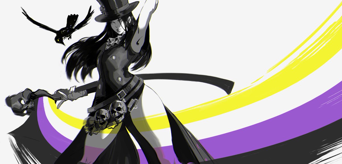 Here's a gift i made for my best friend who came out as Non-Binary recently, i'm so proud of them 💛🤍💜🖤
#GGST #Testament #ギルティギア