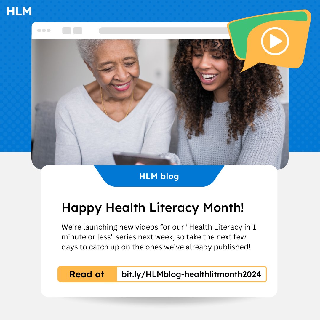 We're launching new videos for our "Health Literacy in 1 minute or less" series next week, so take the next few days to catch up on the ones we've already published! Check them out in our blog here: healthliteracy.media/post/happy-hea… #healthliteracymonth #healthliteracy