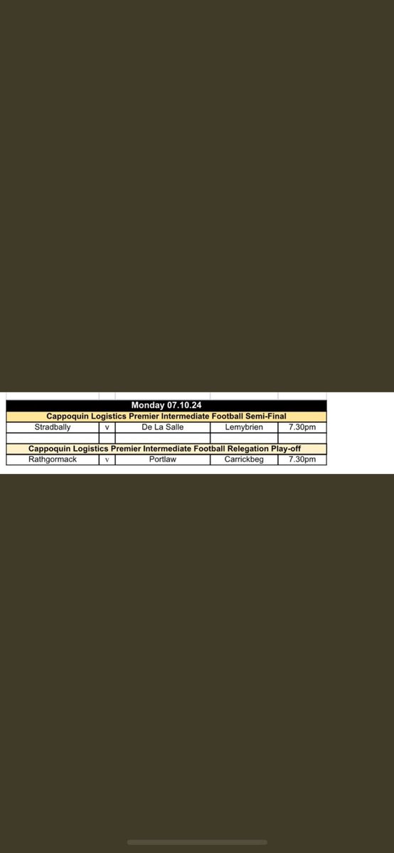Our footballers now play Rathgormack this *Monday* evening @7.30pm in Carrickbeg