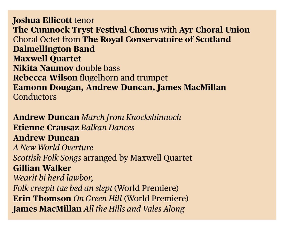 Tomorrow night!! 🚨
My new work “On Green Hill” for SATB choir and trumpet will be premiered in the <a href="/TheCumnockTryst/">The Cumnock Tryst</a> 10th Anniversary concert. Thanks to <a href="/jamesmacm/">James MacMillan</a> and the Cumnock Tryst for this commission, it will be a great night!!!