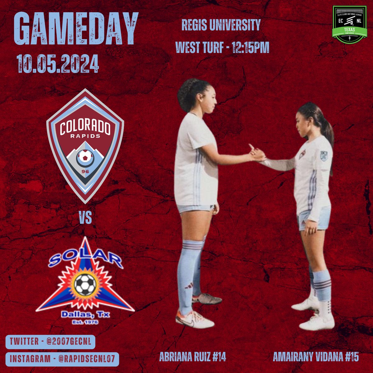 At home this weekend against two tough Texas squads! First up <a href="/solar07g/">Solar 07/06G ECNL (U19)</a> ! Let’s go Rapids! <a href="/RapidsYouthClub/">Rapids Youth Soccer</a> <a href="/ECNLgirls/">ECNL Girls</a>