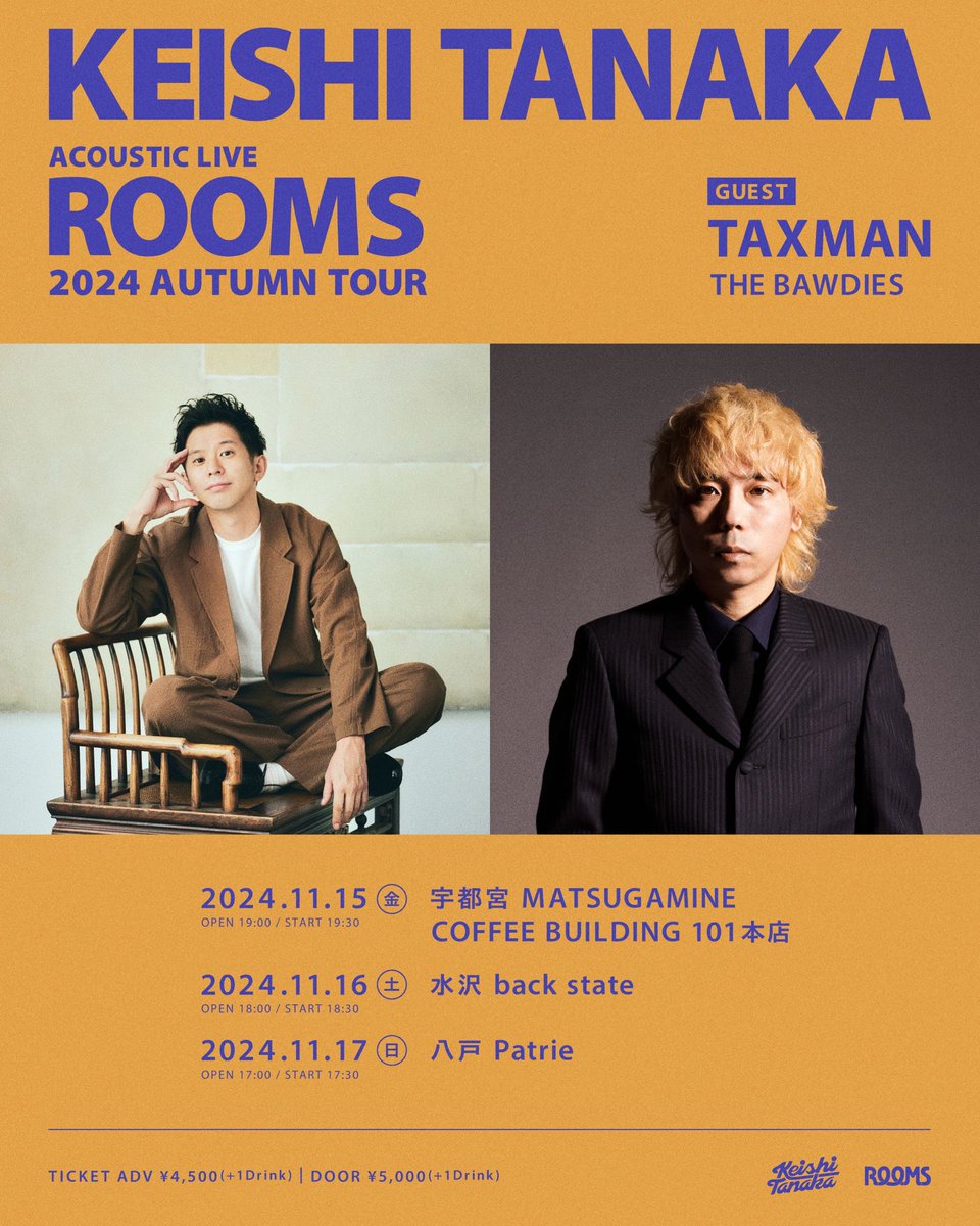 KeishiTanaka's tweet photo. 秋の弾き語りツアー、LOSTAGEの五味さん、Nothing's Carved In Stoneの拓ちゃん、THE BAWDIESのTAXMANとそれぞれ行きます。

長崎、京都はソールドアウトしてますが、他もチケット、お早めに😁

詳細、チケットはこちら！
https://t.co/OAYKvdm95S https://t.co/yqMqKLYffZ