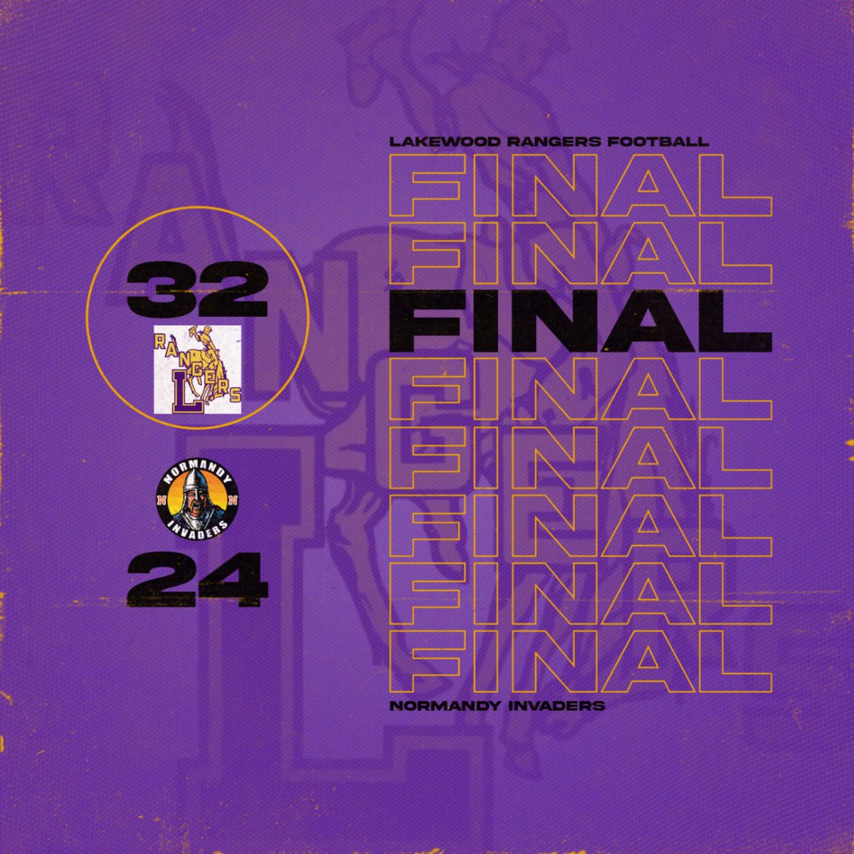 The Lakewood Rangers top the Normandy Invaders on Homecoming Night, by a final score of 32-24.  They battled all night and made the big plays when they needed them!! Great Win Rangers as they take their record out to 4-3 on the season. Have fun at Homecoming and be safe!