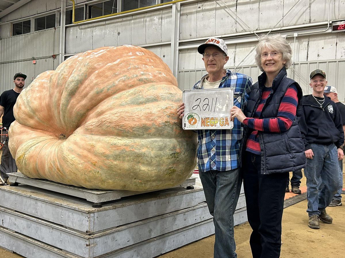 Congrats to Steve and Nancy Connolly of Sharon. This year’s Topsfield Fair Pumpkin Growing Champs!  Their gourd tipped the scales at 2211 pounds! It’s Steve’s 4th win.  You can hear from the winner on #WCVB
