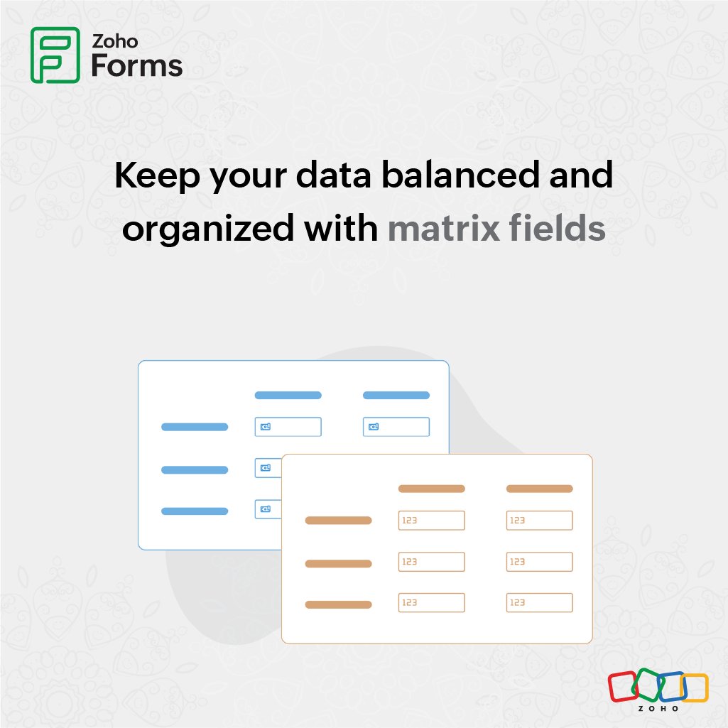 ZohoForms's tweet image. Grey is all about balance and neutrality. On day three, discover how the Matrix Field in Zoho Forms can help you organize and manage complex data with simplicity and elegance. Keep everything in check this Navratri! 

#matrixfields #formfields