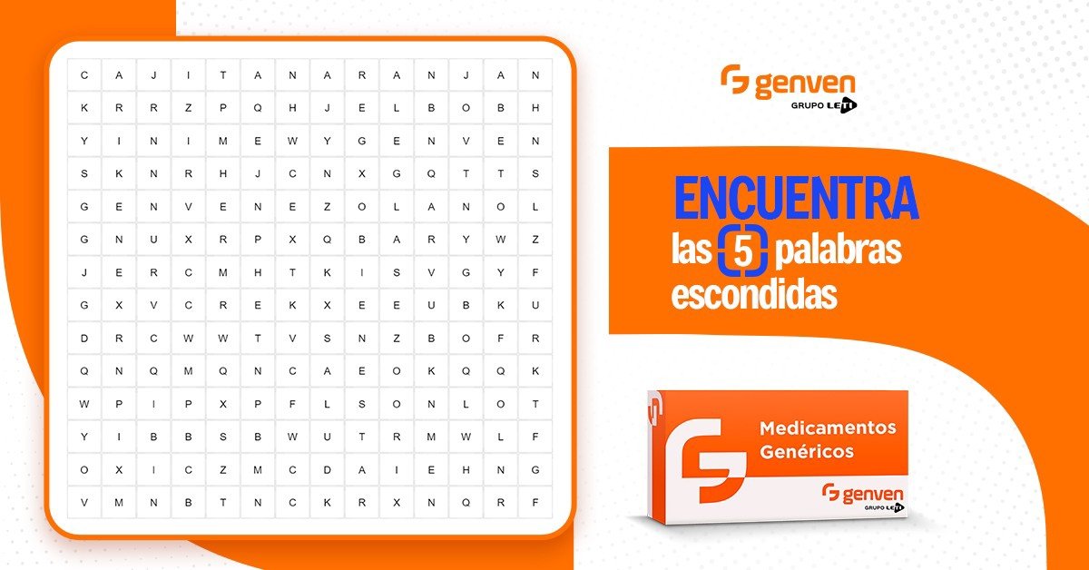 Genvenvzla's tweet photo. ¿Te gustan las sopas de letras? Entonces diviértete buscando las 5 palabras que están escondidas. ¡Contamos contigo! 😎🧡

#Genven #EldelaCajitaNaranja #Venezuela #ElGenéricoDeVenezuela https://t.co/l2546dqXm1