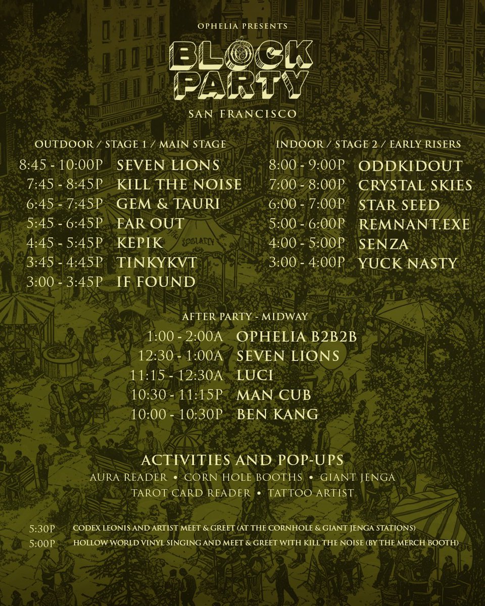 Seven Lions (@sevenlionsmusic) on Twitter photo San Fran! So stoked to be playing TWO sets at <a href="/Themidwaysf/">The Midway SF</a> on Saturday, Oct 12 … a main set + an after-party set!
See you at the <a href="/OpheliaRecords/">Ophelia Records</a> Block Party!
tixr.com/e/110309 San Fran! So stoked to be playing TWO sets at <a href="/Themidwaysf/">The Midway SF</a> on Saturday, Oct 12 … a main set + an after-party set!
See you at the <a href="/OpheliaRecords/">Ophelia Records</a> Block Party!
tixr.com/e/110309