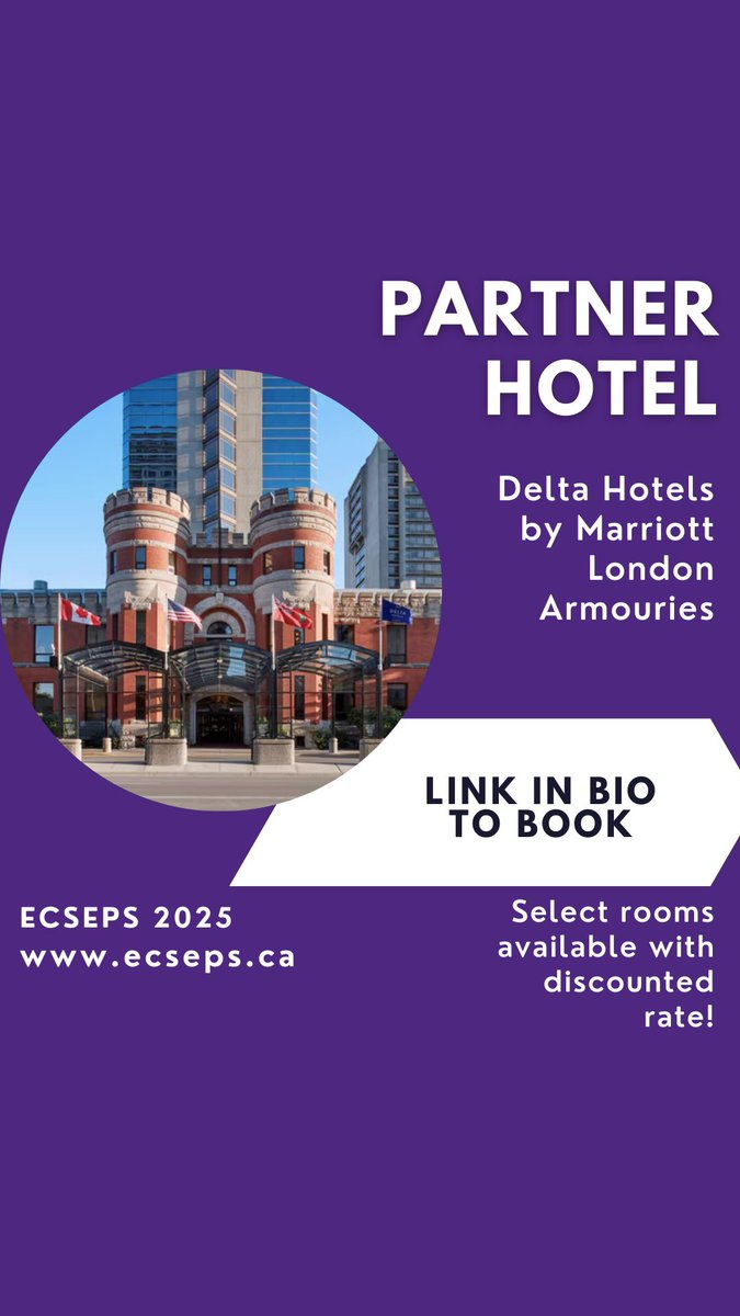 We are thrilled to announce our partnership with Delta Hotels by Marriott London Armouries for all your accommodation needs for ECSEPS 2025! Link to book select rooms at a discounted rate in our bio, or visit our website for more info!