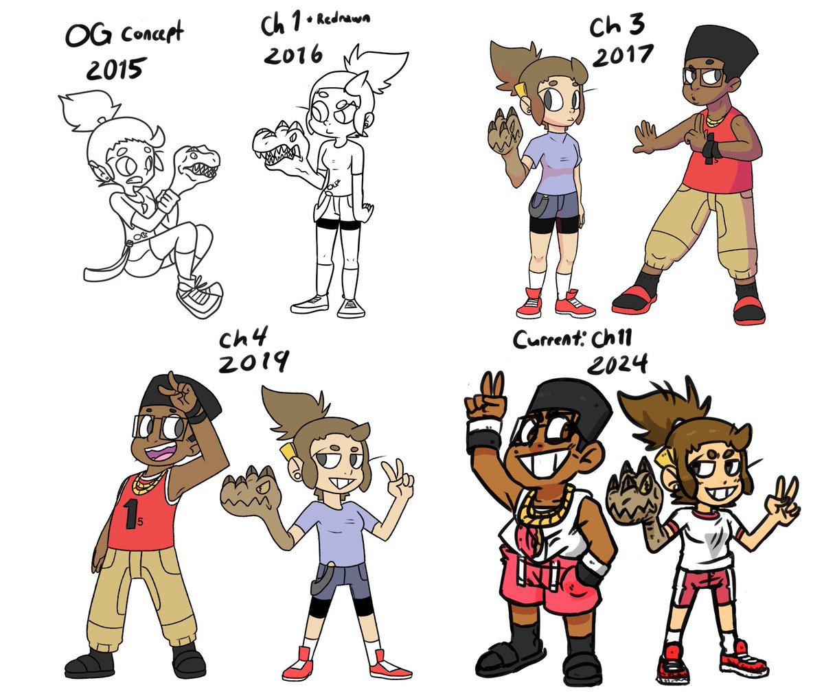 RexJobOfficial's tweet image. Been working on Rex Job since 2015 back then I was just making a silly comic about a girl with a dinosaur for a hand but then it kinda just became a action comic as I continued writing the story here’s a few reference through the years of Riley and Jam #RexJob #conceptart