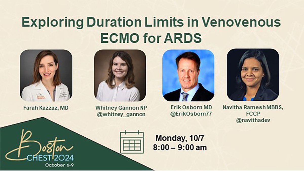 Happening now at #CHEST2024! Dive into the critical timings of venovenous #ECMO for ARDS. Join Dr. Kazzaz, <a href="/whitney_gannon/">Whitney Gannon</a>, and <a href="/ErikOsborn77/">Erik Osborn</a> for cutting-edge discussions and insights. Discover how duration limits impact outcomes in critical care! #ARDS #CriticalCare