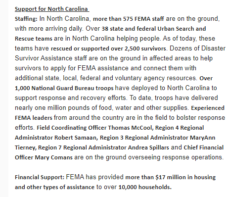AmericanMuck's tweet photo. Forward this to anyone that tells you @FEMA or @POTUS is not helping folks in North Carolina.  It's just a lie.  See below. https://t.co/KJtDW3EsMS