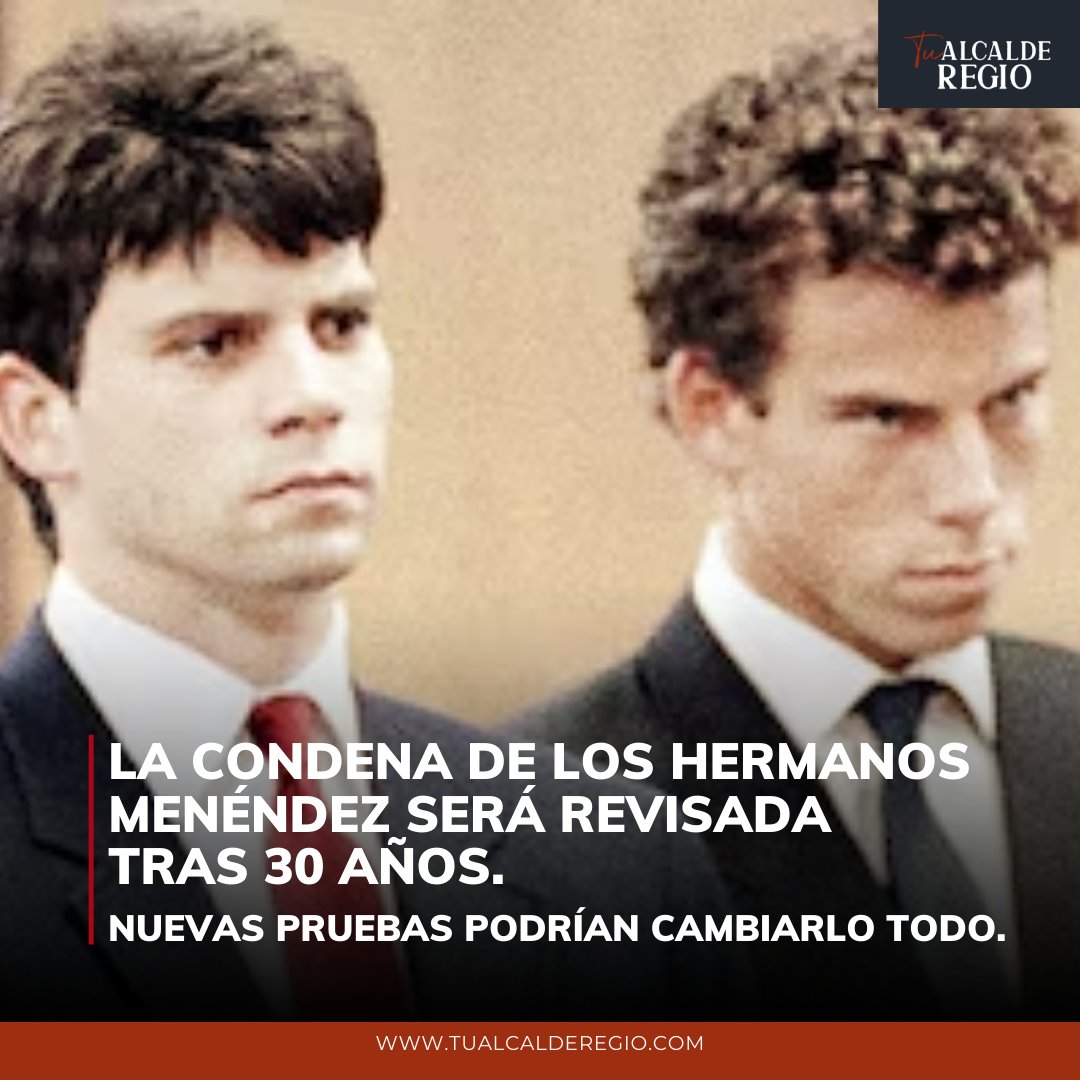 AlcaldeRegio's tweet photo. La condena de los hermanos Menéndez está bajo revisión tras nuevas pruebas que podrían cambiar el rumbo de su historia. La Fiscalía de Los Ángeles evalúa si actuaron en defensa propia debido a abusos sufridos. ¿Qué opinas de esta nueva etapa en uno de los casos más polémicos? 📺 https://t.co/6YczRPfG26